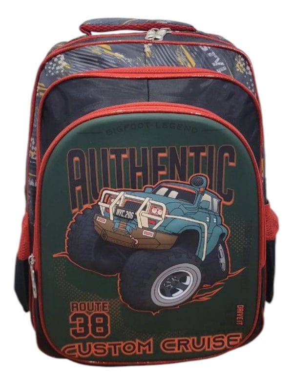 Mochila Escuela Autos Color Negro Con Carrito Para Niño
