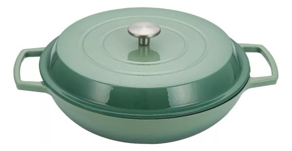 Wok Hierro Fundido Esmaltada 28 Cm Antiadherente Con Tapa
