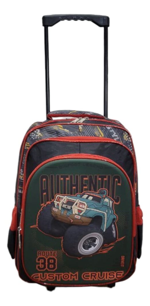 Mochila Escuela Autos Color Negro Con Carrito Para Niño