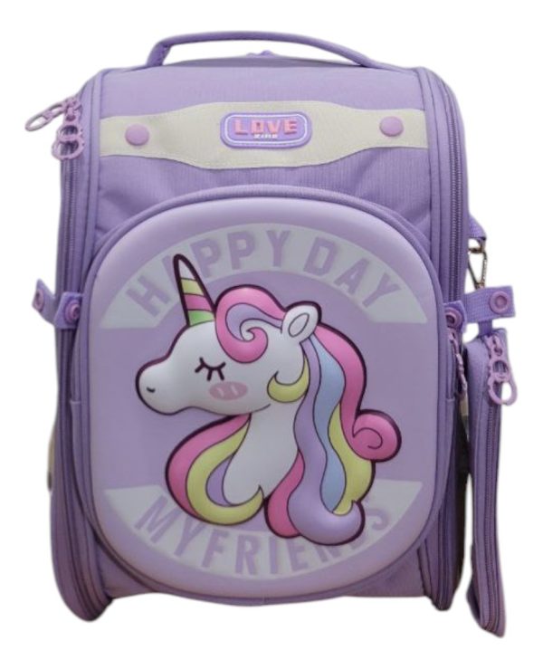 Mochila Escuela Unicornio Set X2 Para Niña Color Violeta