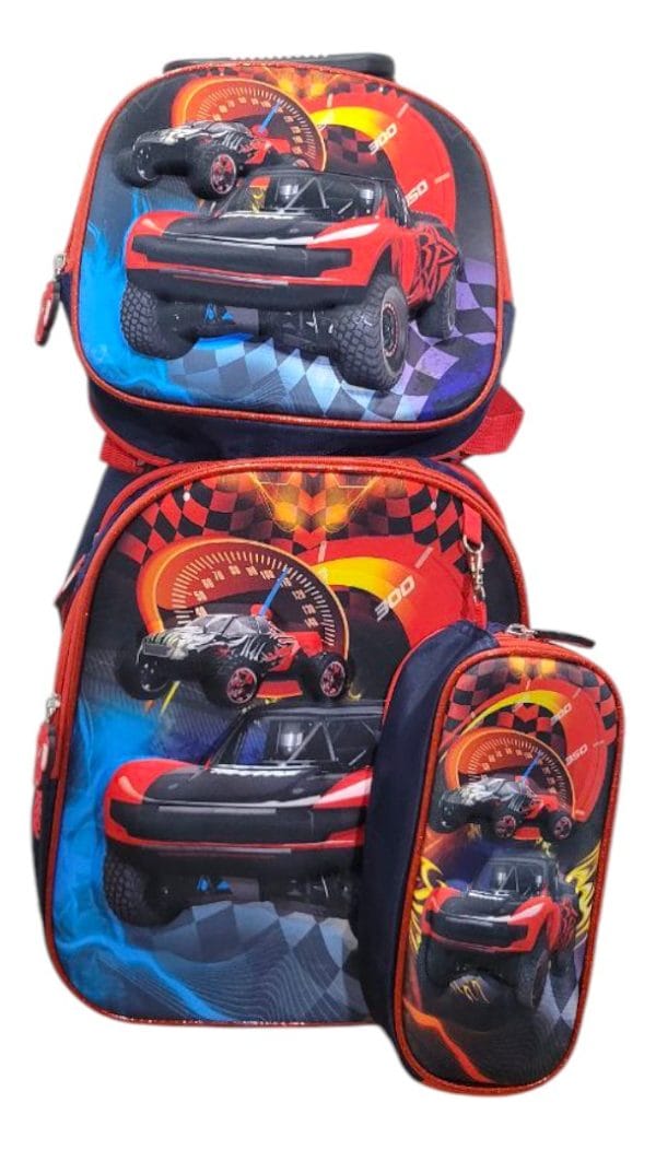 Mochila Niño 3d Set X3 + Carrito Regalo