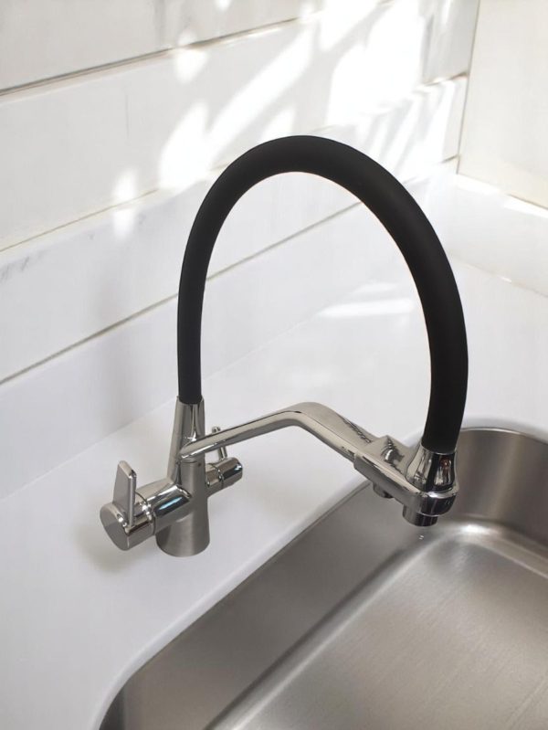 Grifo Monocomando Flexible 3 Vías Para Mesada Y Purificador