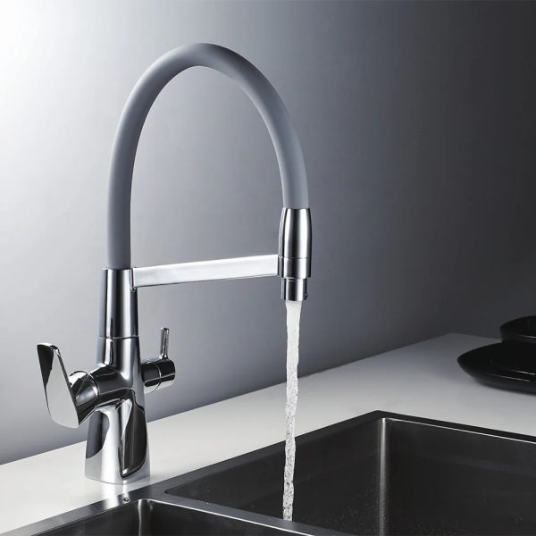 Grifo Monocomando Flexible 3 Vías Para Mesada Y Purificador