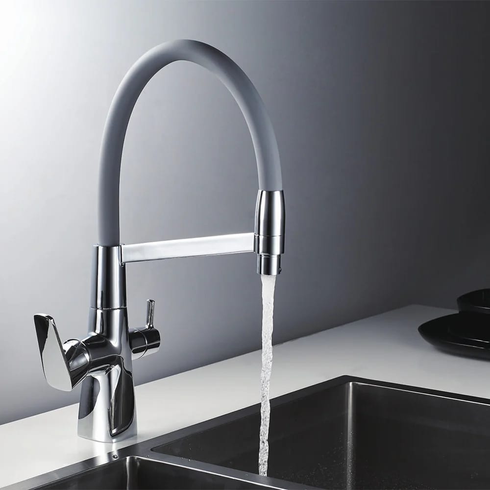 Grifo Monocomando Flexible 3 Vías Para Mesada Y Purificador