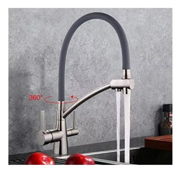 Grifo Monocomando Flexible 3 Vías Para Mesada Y Purificador