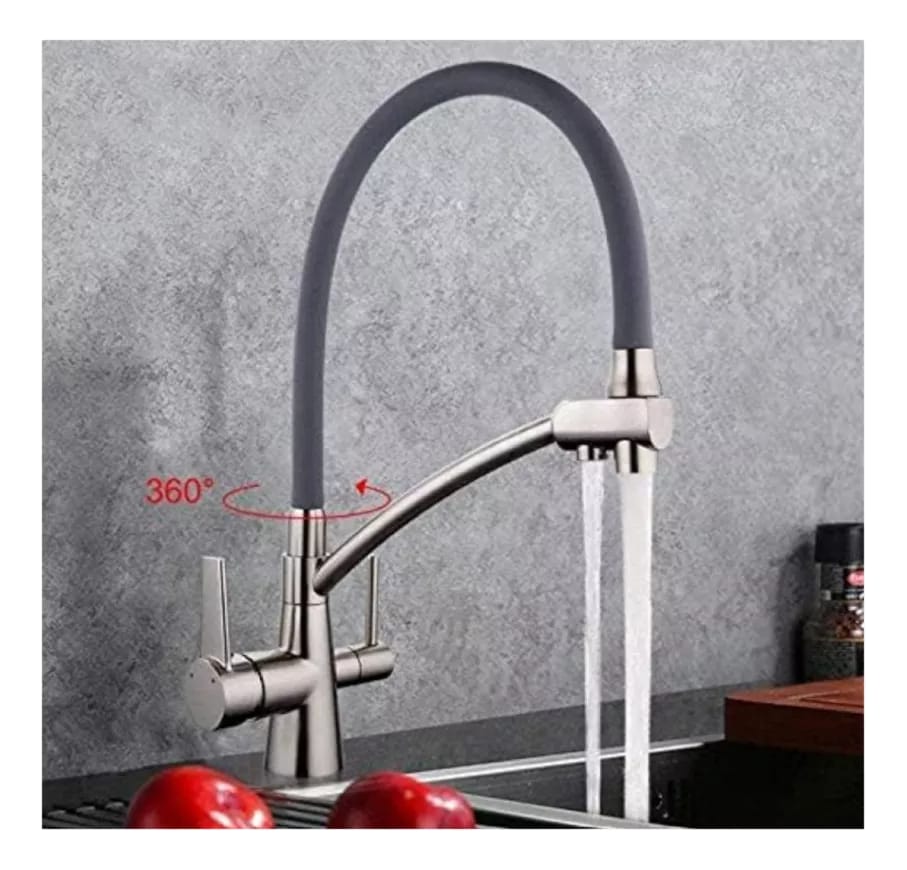 Grifo Monocomando Flexible 3 Vías Para Mesada Y Purificador