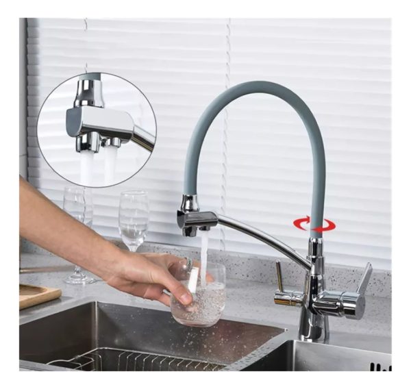 Grifo Monocomando Flexible 3 Vías Para Mesada Y Purificador