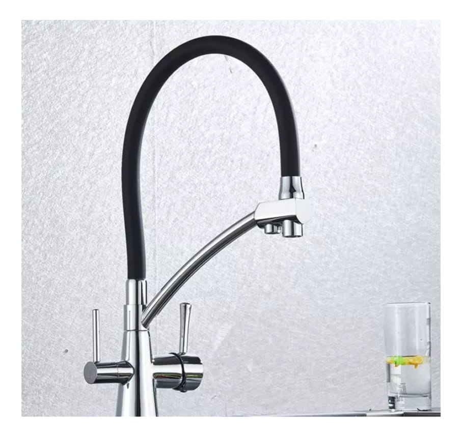 Grifo Monocomando Flexible 3 Vías Para Mesada Y Purificador