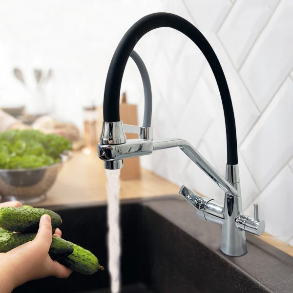 Grifo Monocomando Flexible 3 Vías Para Mesada Y Purificador