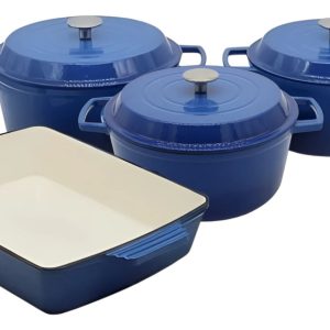 Set De 3 Ollas + Asadera Hierro Fundido Esmaltadas