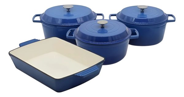 Set De 3 Ollas + Asadera Hierro Fundido Esmaltadas