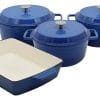Set De 3 Ollas + Asadera Hierro Fundido Esmaltadas