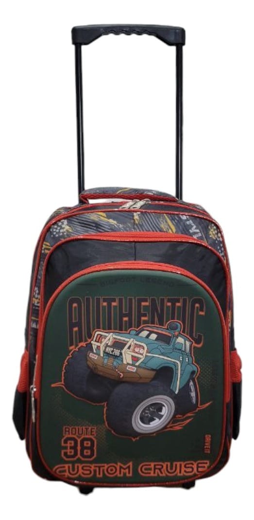 Mochila Escuela Autos Color Negro Con Carrito Para Niño